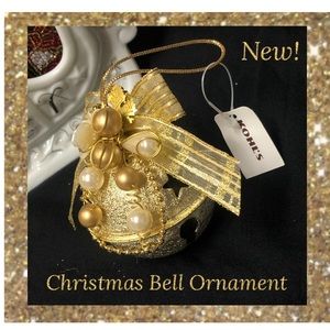 Ornament Vintage Nice! Green Gold Beads Ribbon Clapper